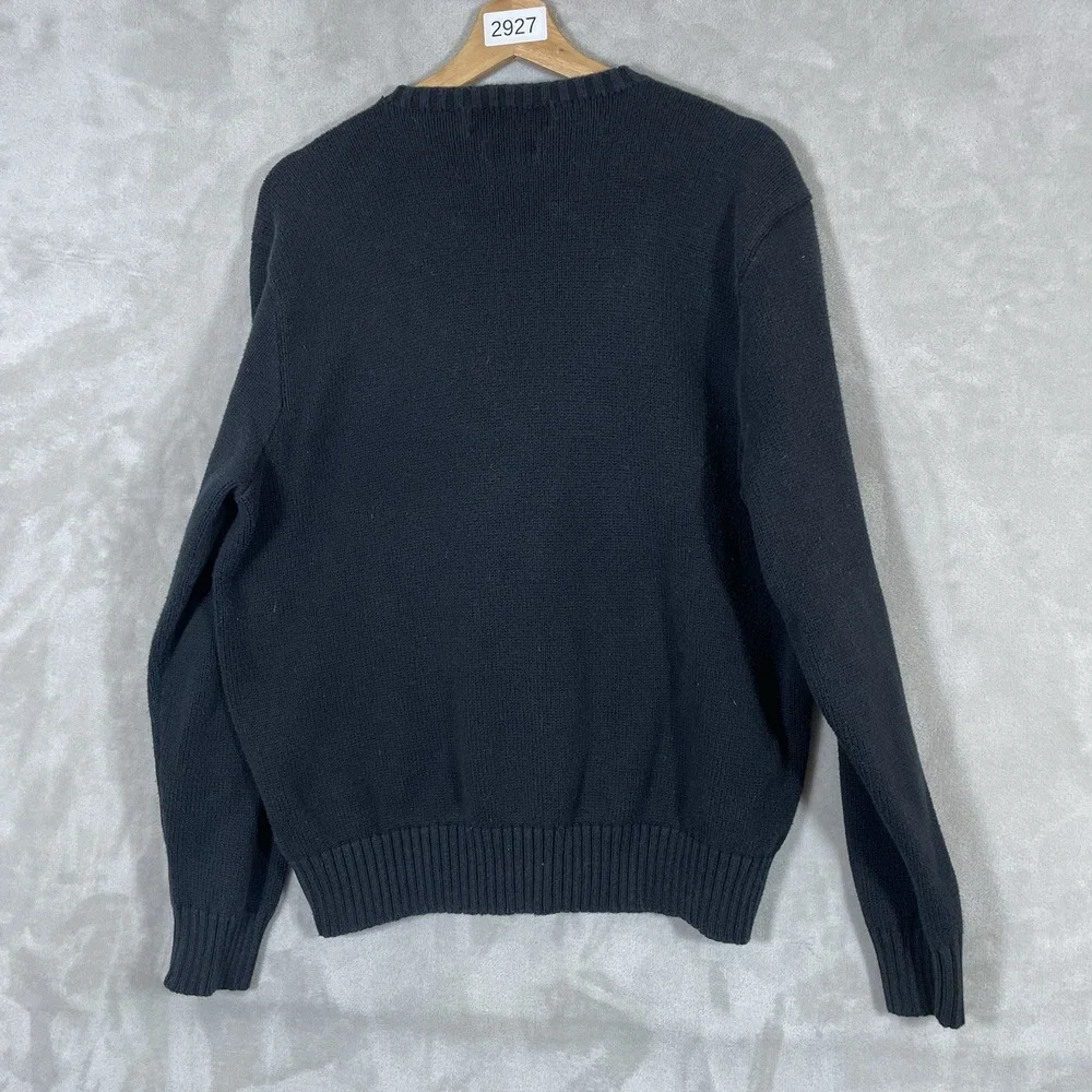 VTG Polo Ralph Lauren Sweater Mens XL Black Cotton Crewneck Knit Pullover Pony